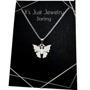 Diamond Butterfly Sterling Silver Pendant 16 Inch Necklace